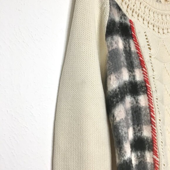 Anthropologie Angel of the North Sweater Plaid Open Knit Accents Wool Lambswool - Picture 7 of 11